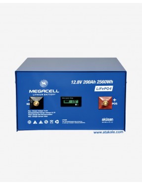 Megacell 12.8Volt 200AH LifePo4 Lityum Demir Fosfat Akü 2200 çevrim Metal Kutu