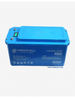 Megacell 12.8Volt 200AH LifePo4 Lityum Demir Fosfat Akü 2200 çevrim ABS Plastik