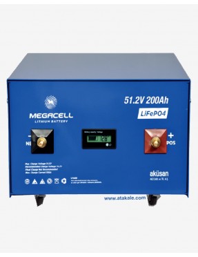 Megacell 51,2Volt 200AH LifePo4 Lityum Demir Fosfat Akü 2200 çevrim Metal Box