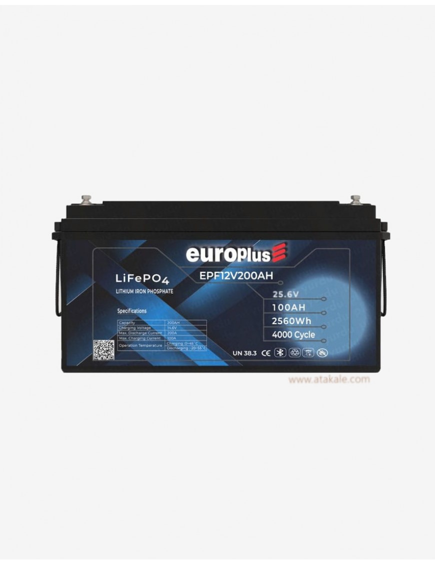 Europlus 24Volt Lityum Ion 100AH LifePo4 Solar Şarj Edilebilir  25.6V Prizmatik Bluetooth Akü 6000cyle